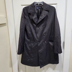 GAP Men's Black Double-Breasted Trench Coat Size M Polyester Lightweight Jacket
